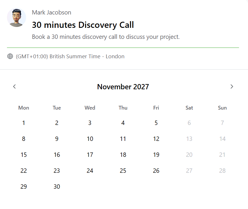 Booking widget — calendar