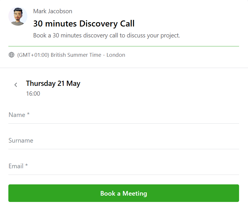 Booking widget — form