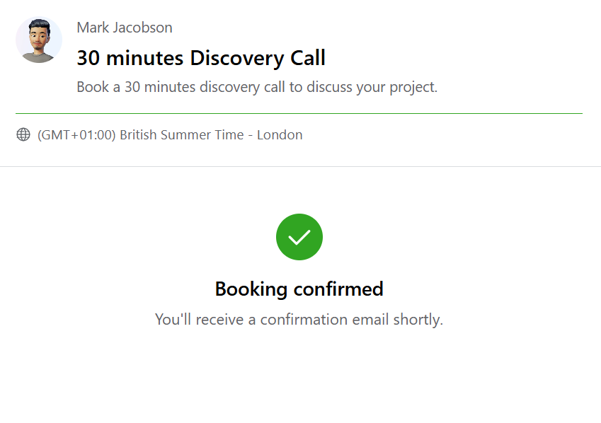 Booking widget — confirmation