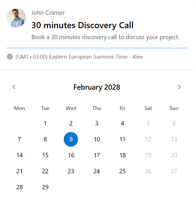 Google Calendar Booking Widget for WordPress — booking form with calendar availability
