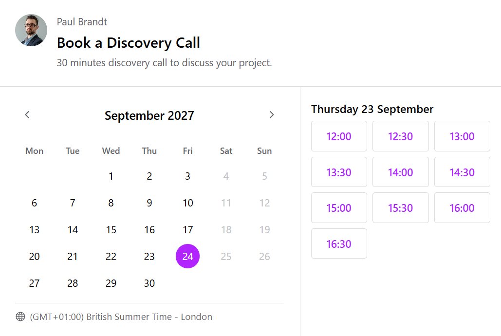 CalNative Booking WordPress plugin — booking form with calendar availability